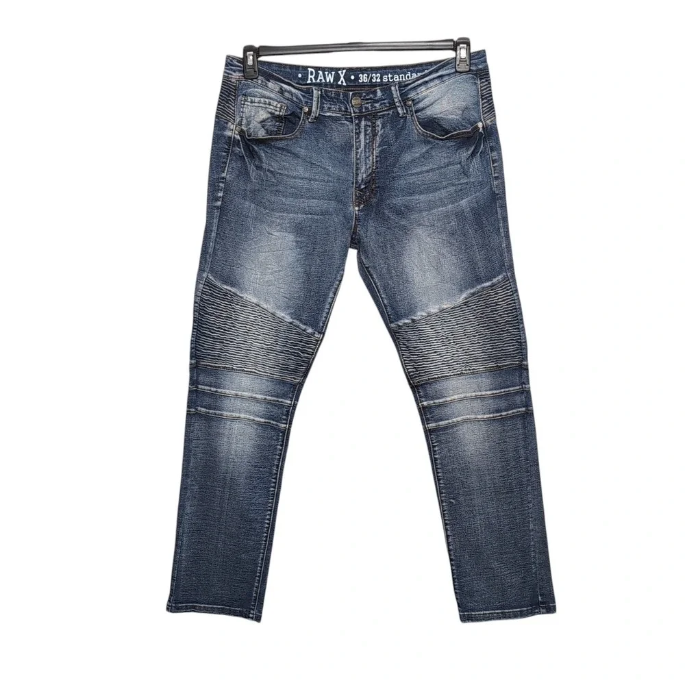 Raw X XRAY Biker Moto Jeans Mens Size 36x32 Standard Blue Stretch Denim Slim Fit